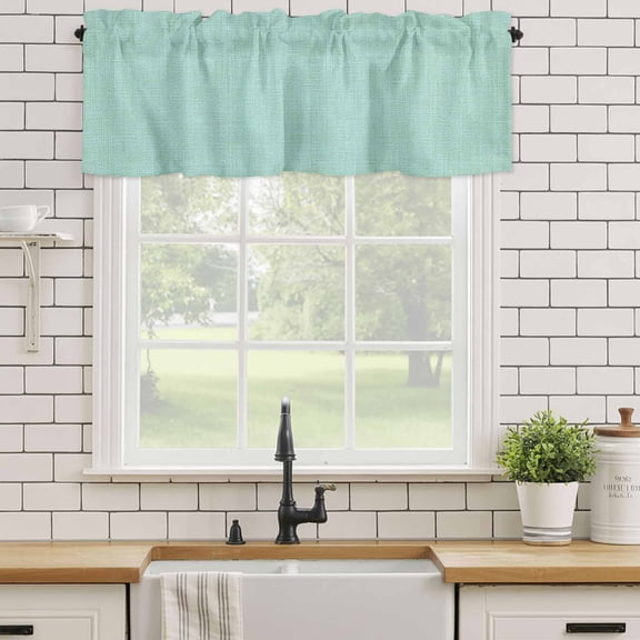 Kitchen Valances for Window, Pure Color Mint Green Light Filtering Rod Pocket Valance Curtain, Vintage Monochrome Art Short Curtains Window Topper for Bedroom Bathroom Living Room 42x18in