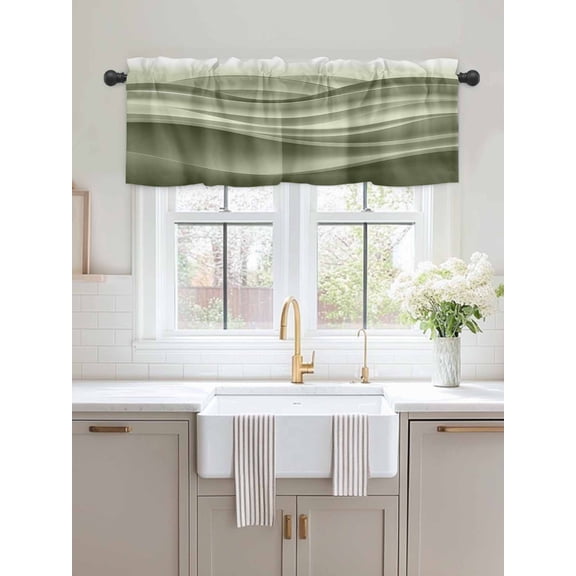 Kitchen Valances for Window, Sage Green Gradient Fluid Art Light Filtering Rod Pocket Valance Curtain, Modern Abstract Geometric Short Curtains Window Topper for Bedroom Bathroom Living Room 54x18in
