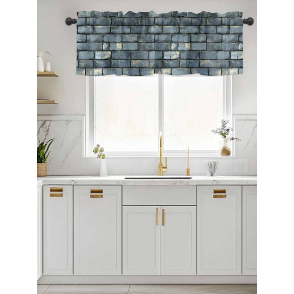 Kitchen Valances for Window, Shabby Rustic Old Brick Wall Light Filtering Rod Pocket Valance Curtain, Vintage Brick Short Curtains Window Topper for Bedroom Bathroom Living Room 42x12in