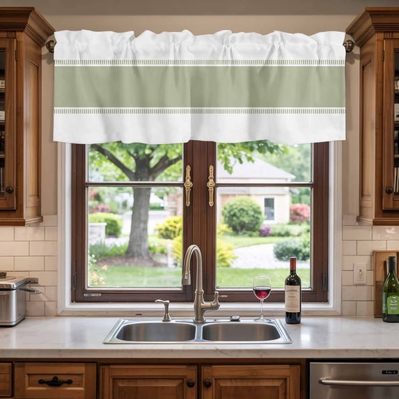 Kitchen Valances for Window, Simplistic Art Sage Green Light Filtering Rod Pocket Valance Curtain, Abstract Simple White Short Curtains Window Topper for Bedroom Bathroom Living Room 54x18in