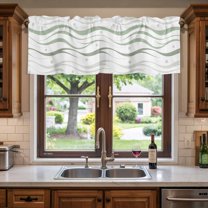 Kitchen Valances for Window, Summer Oceans Waves Light Filtering Rod Pocket Valance Curtain, Rattail Green Striped Short Curtains Window Topper for Bedroom Bathroom Living Room 54x18in