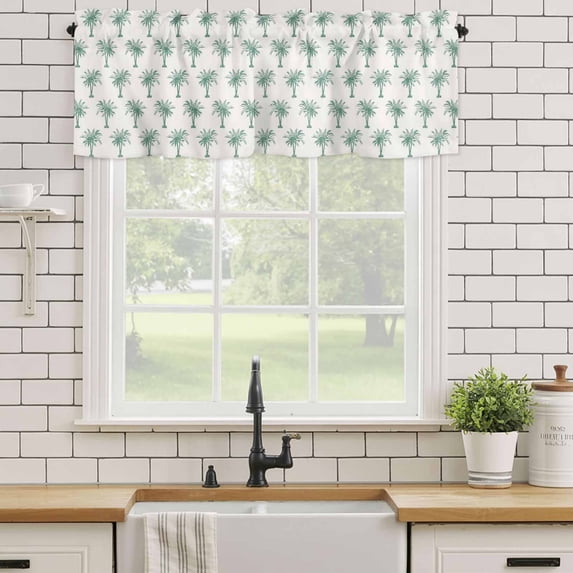 Kitchen Valances for Window, Summer Palm Tree Light Filtering Rod Pocket Valance Curtain, Green Trees Seamless &nbsp;Short Curtains Window Topper for Bedroom Bathroom Living Room 54x18in