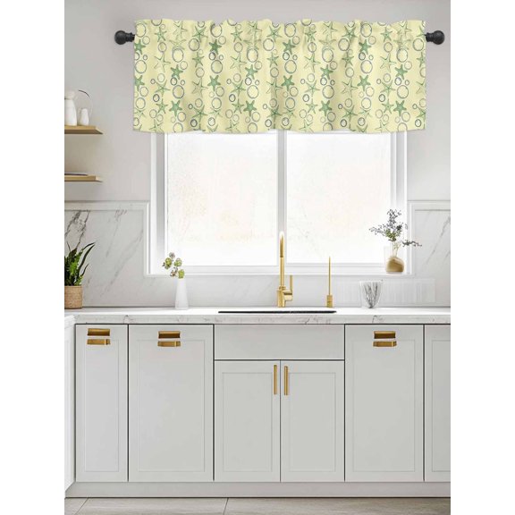 Kitchen Valances for Window, Summer Sea Stars Bubbles Light Filtering Rod Pocket Valance Curtain, Vintage Milky Yellow Bottom Short Curtains Window Topper for Bedroom Bathroom Living Room 42x12in
