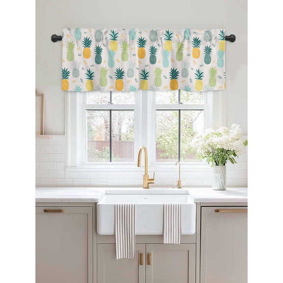 Kitchen Valances for Window, Summer Watercolor Pineapple Light Filtering Rod Pocket Valance Curtain, Abstract Farm Fruit &nbsp;Short Curtains Window Topper for Bedroom Bathroom Living Room 42x12in