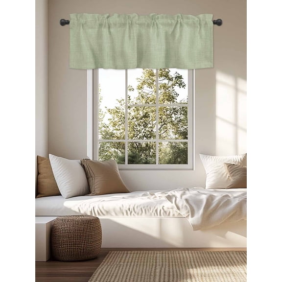 Kitchen Valances for Window, Vintage Sage Green Linen Style Light Filtering Rod Pocket Valance Curtain, Country Pastoral Solid Color &nbsp;Short Curtains Window Topper for Bedroom Living Room 54x18in
