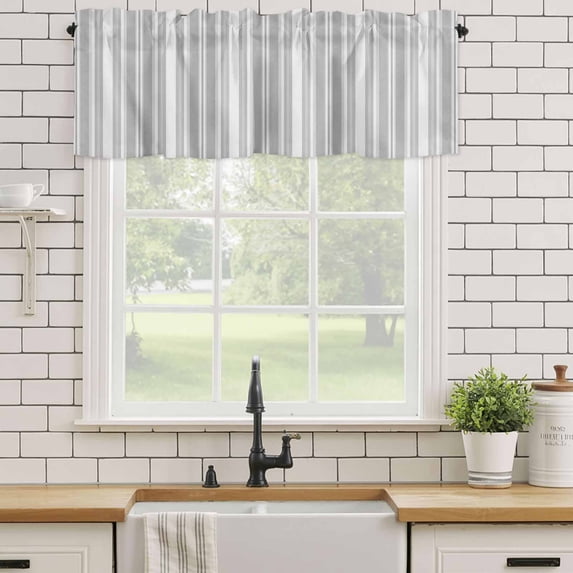 Kitchen Valances for Window, Vintages Gray Vertical Stripes Light Filtering Rod Pocket Valance Curtain, Geometric Line Short Curtains Window Topper for Bedroom Bathroom Living Room 54x18in