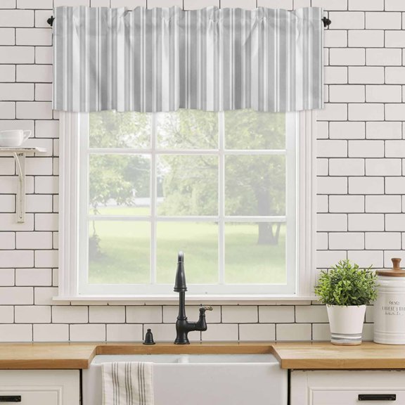 Kitchen Valances for Window, Vintages Gray Vertical Stripes Light Filtering Rod Pocket Valance Curtain, Geometric Line Short Curtains Window Topper for Bedroom Bathroom Living Room 54x18in