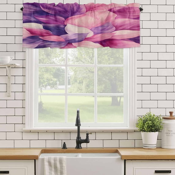 Kitchen Valances for Window, Watercolor Spring Purple Pink Flower Light Filtering Rod Pocket Valance Curtain, Vintage Floral Short Curtains Window Topper for Bedroom Bathroom Living Room 54x18in