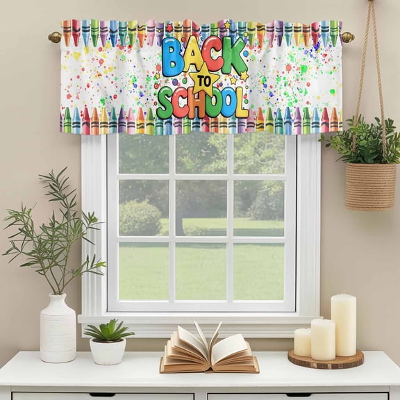 Kitchen Valances for Window, Watercolor Style Crayon Star Light Filtering Rod Pocket Valance Curtain, Back to School Short Curtains Window Topper for Bedroom Bathroom Living Room 54x18in