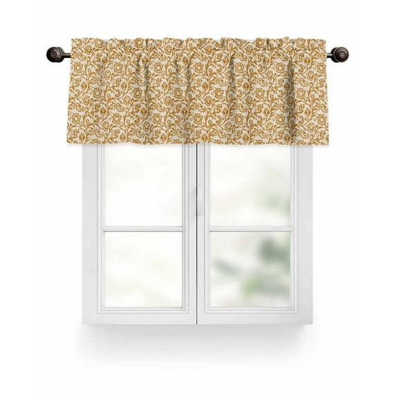 Kitchen Valances for Windows Baroque Pattern Vintage Abstract Flowers Texture Rod Pocket Window Valances Light Filtering Valance Curtain for Bedroom Living Room Bathroom, 54" W x 18" L