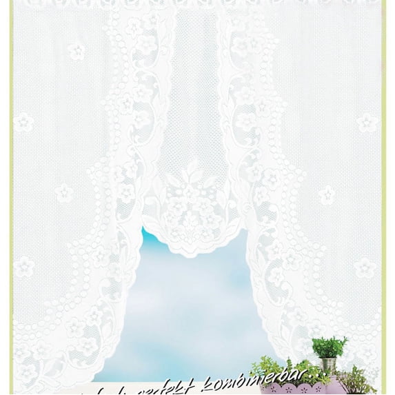 Kitchen Valances for Windows, Floral Embroidery Lace Curtain Swag, Privacy White Swag Curtains, Semi Sheer Bathroom Tiers for Small Windows, Kitchen Curtain Swag, Rod Pocket Top