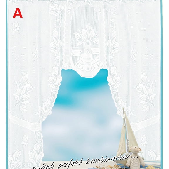Kitchen Valances for Windows, Floral Embroidery Lace Curtain Swag, Privacy White Swag Curtains, Semi Sheer Bathroom Tiers for Small Windows, Kitchen Curtain Swag, Rod Pocket Top