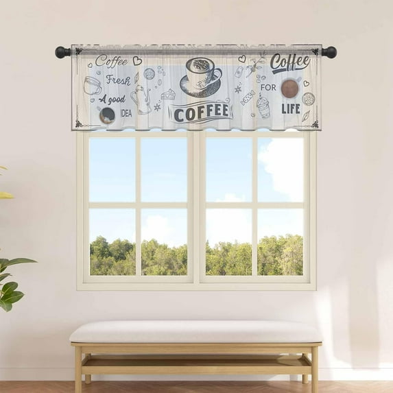 Kitchen Valances for Windows, Rustic Coffee Casual Burlap Light Filtering Voile Valance Curtains for Living Room Bedroom Decor, Chiffon Window Curtain Valances with Rod Pocket 54"x18"