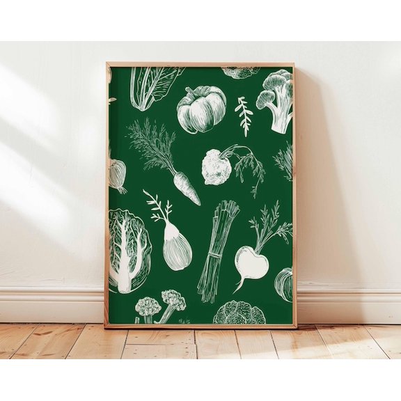 Kitchen Vegetable Botanical Wall Art Print, Unframed Paper Poster 8x10in