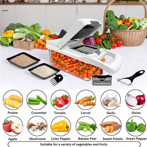 Kitchen Vegetable Slicer And 15 Piece Set Of Black And White Vegetable Slicer