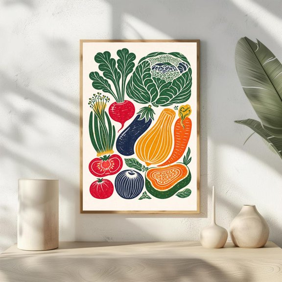 Kitchen Vegetable Themed Colorful Wall Art Poster - 8x12 - UNFRAMED