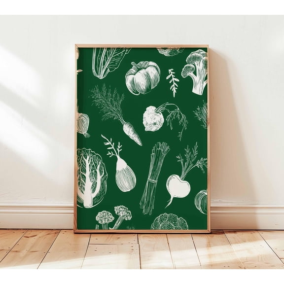 Kitchen Vegetable Wall Art Botanical Veggie Farmhouse Kitchen Decor, Unframed Poster
