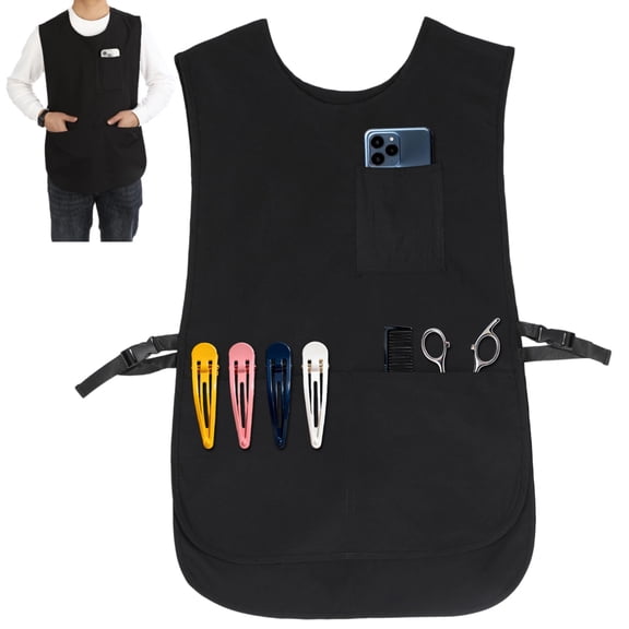 Black Barber Apron Smock, Waterproof Work Apron with 3 Pockets, Lightweight & Long-Lasting Hair Stylist Vest, Comfortable Fit for Men & Women, Easy Clean, 29.5 x 16.5 in
