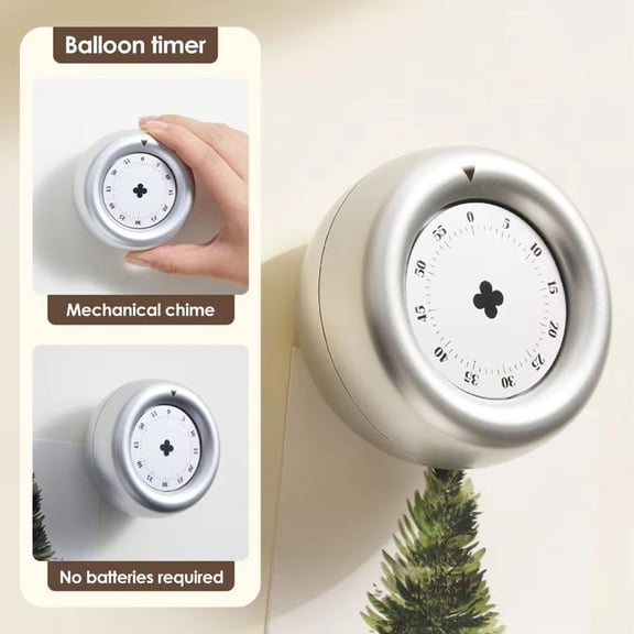 Kitchen Visual Timer Magnetic Countdown Timer for Cooking Studying, Pomodoro Timer, Mechanical 60-minute Visual Countdown Clock for Adults, Easter Gifts for Home Classroom, No Battery Needed, Silver