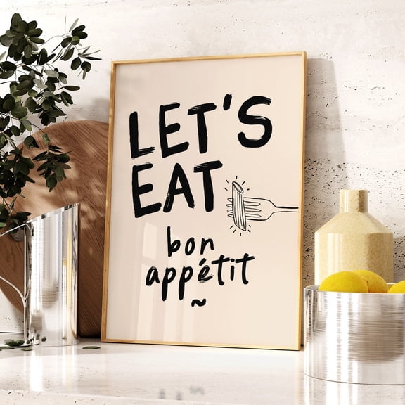 Kitchen Wall Art, Bon Appetit Print, Let'S Eat Print, Kitchen Poster, Kitchen Print, Modern Kitchen Print, Dining Room Print UNFRAMED PAPER POSTER, Home Decor, Vintage Gift, Living Room Dercor
