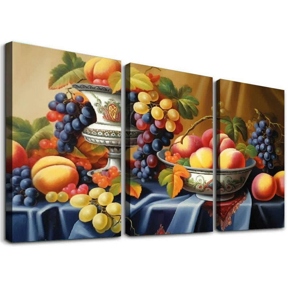 JEUXUS Kitchen Wall Art Canvas Picture: Vintage Fruit Painting Large ...
