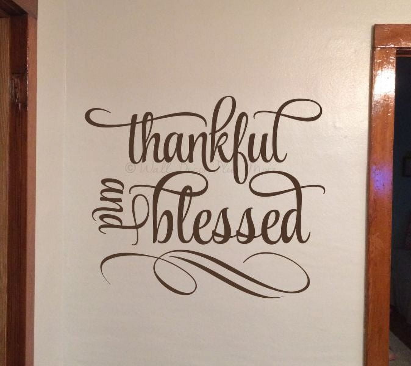 Kitchen Wall Art Decal Thankful Blessed Cursive Word Quote Swirls Wall Stickers 23x19-Inch Chocolate Brown