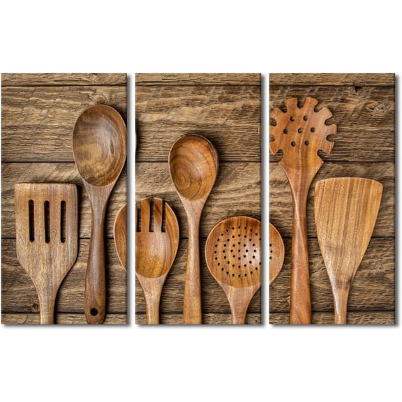 Kitchen Wall Art Decor - Bright Colorful Multi-Colored Spices For Cooking Sprinkled（Only canvas） Old Spoons on A Black Background Pictures Canvas Dining Room Wall Decor（Only canvas）