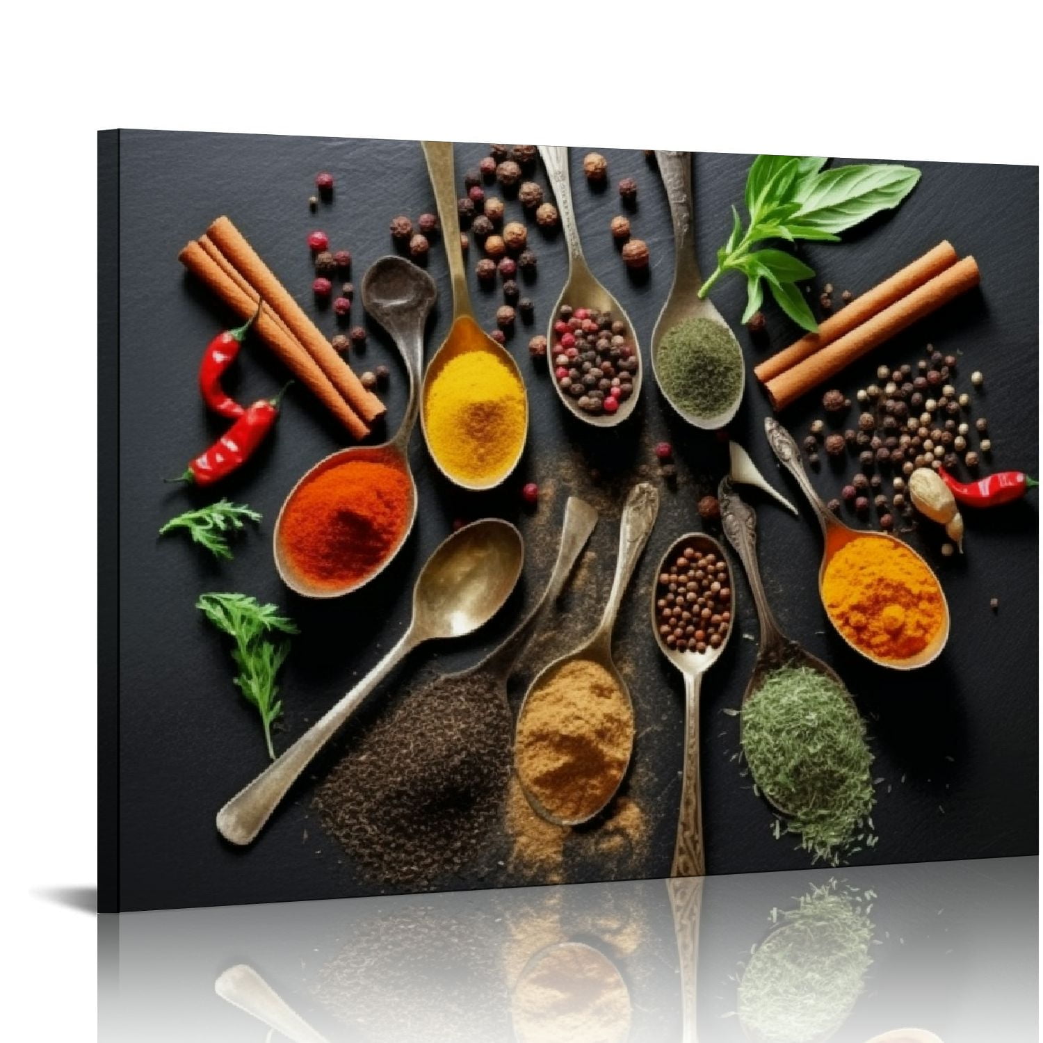 Kitchen Wall Art Decor Colorful Spice in Spoon Vintage Canvas Wall Art