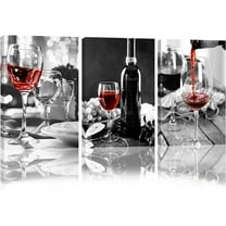 Kitchen Wall Art Dining Room Decor Kitchen Wall Decor Dining Room Decoration Red Wine Glass Framed Abstract Black and White Canvas Wall Art Prints, Yellow, 12inX16inX3(30cmX40cmX3)