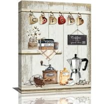 Kitchen Wall Art Farmhouse Coffee Bar Sign Wall Decor Rustic Coffee Station Theme Canvas Pictures Painting Framed Artwork for Cafe Shop Dining Room Ready to Hang 12"x16"