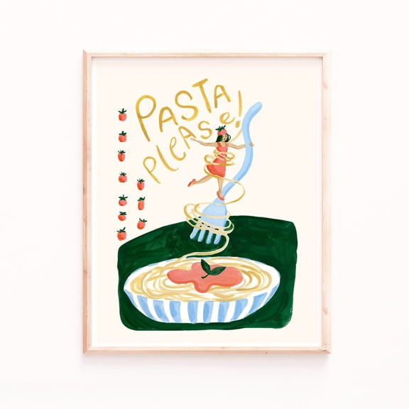 Kitchen Wall Art Modern Retro Pasta Print Hand Painted Style, Unframed Paper Print