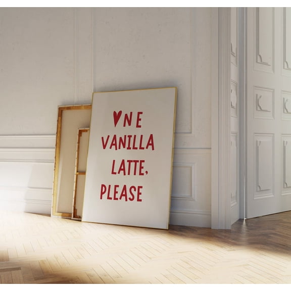 Kitchen Wall Art Print-Aesthetic Kitchen Decor-Vanilla Latte Coffee Art Print-Minimalist Heart Print-Cute Coffee Art- Art Unframed Paper Print