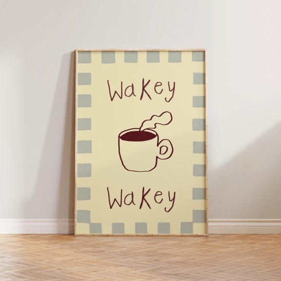 Kitchen Wall Art Print Coffee Print Checkered Kitchen Cafe Wall Art Gift For Coffee Lovers Wakey Wakey Print Kitchen Wall Decor