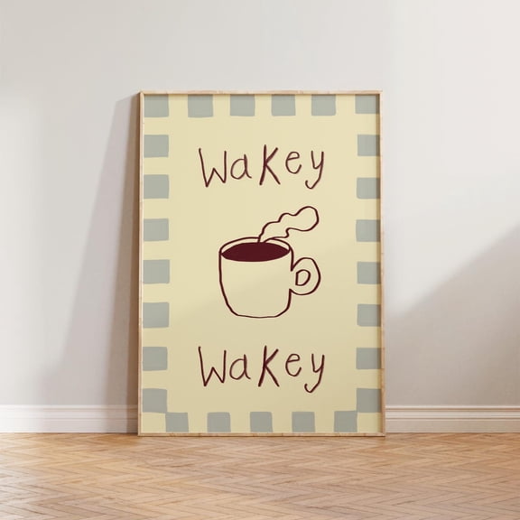 Kitchen Wall Art Print Coffee Print Checkered Kitchen Cafe Wall Art Gift For Coffee Lovers Wakey Wakey Print Kitchen Wall Decor
