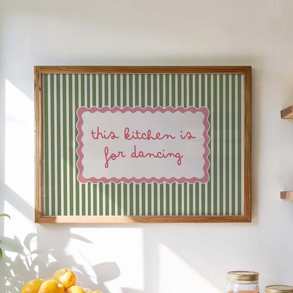 Kitchen Wall Art Print This Kitchen Is For Dancing Poster Green Striped Quote Sign Retro C