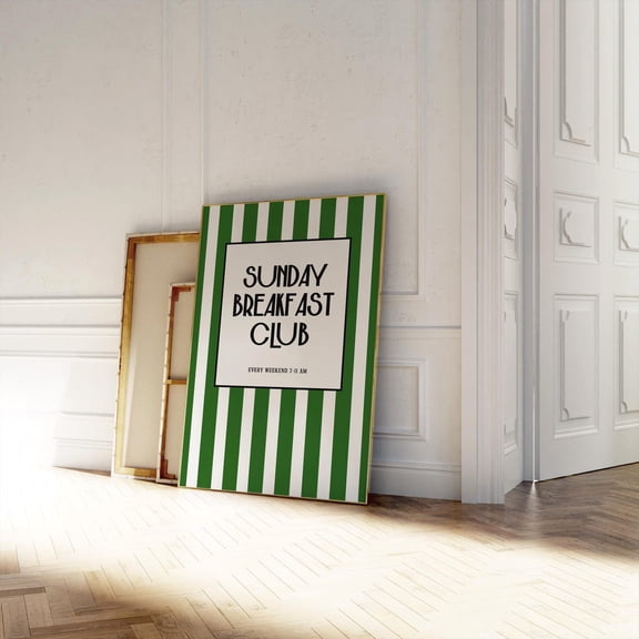 Kitchen Wall Art Retro Green Print Sunday Breakfast Club Print Trendy Cafe Wall Art Decor Modern Coffee Breakfast Poster |, Unframed Paper Poster 8x10in