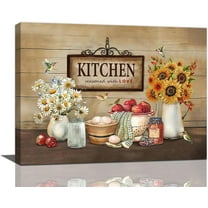 Kitchen Wall Art Rustic Daisy Sunflower Pictures Wall Decor Farmhouse Kitchen Canvas Prints Framed Artwork Paintings Home Decorations For Kitchen Dinning Room 16"x12"