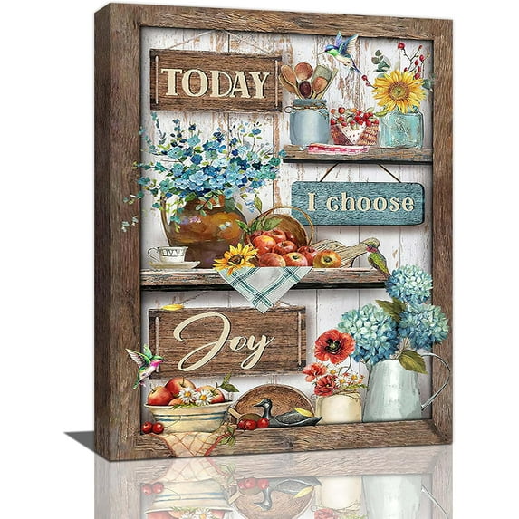 Kitchen Wall Art Rustic Kitchen Pictures Wall Decor Farmhouse Country Kitchen Apple Cherry Flower Painting Canvas Prints Modern Home Artwork Framed Dining Room Kitchen Decoration 12"x16"