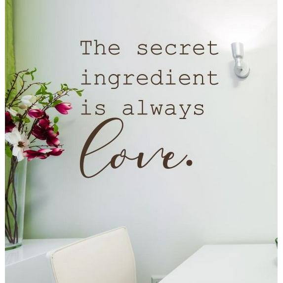 Kitchen Wall Art Stickers Secret Ingredient is Love Quote Decals Home Decor 23x23-Inch Chocolate Brown