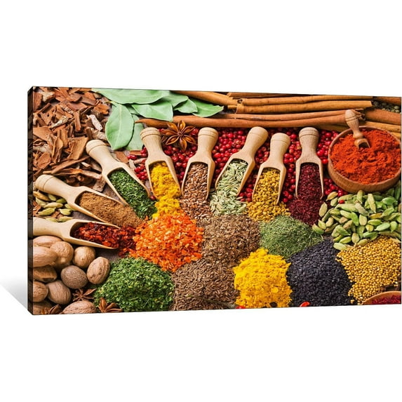 Kitchen Wall Art - Vintage Herbs & Spices Canvas Prints for Kitchen Wall Decor, Colorful Cooking Spices Put on Each Spoon Painting Pictures, Framed Artwork for Home Kitchen Wall Decor (18x12 Inches)
