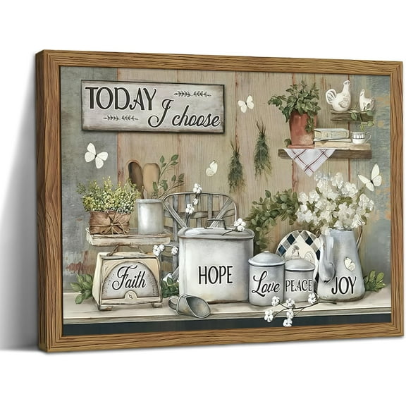 Kitchen Wall Art, Vintage Rustic Farmhouse Food Still Life Wall Decor Paintings, This Kitchen Offers Food Love and Joy Canvas Pictures Posters Prints for Dining Room Home Decor 12x16 Inch Wood Framed