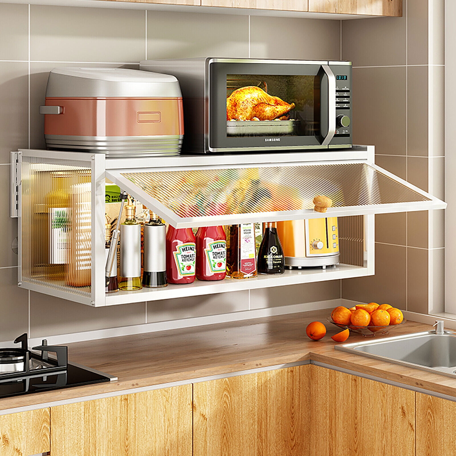 Kitchen Wall Cabinet, 33.5 x 11x 11.8 inch Wall Cabinet Storage Cabinet ...