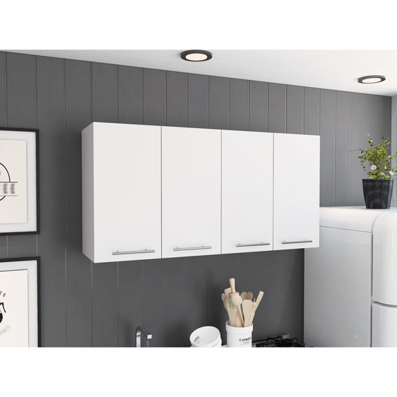 Kitchen Wall Cabinet | 4 Doors, Removable Racks and Shelves | Made of Particle Board | Ample Storage in Compact Form