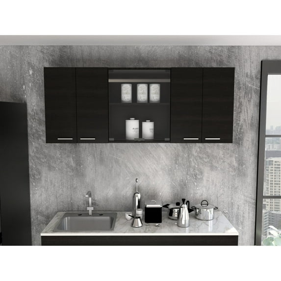 Kitchen Wall Cabinet with Built - in Dish Rack | Industrial Modern Look | Pine Wood and Melamine Filler | Solve Kitchen Storage Problem