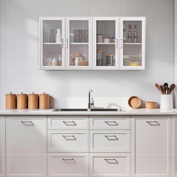 Kitchen Wall Cabinets with Acrylic Glass Doors, Laundry Wall Mounted Storage Cabinets with Adjustable Shelf, Floating Hanging Upper Cabinets for Laundry Room,Bathroom, Kitchen