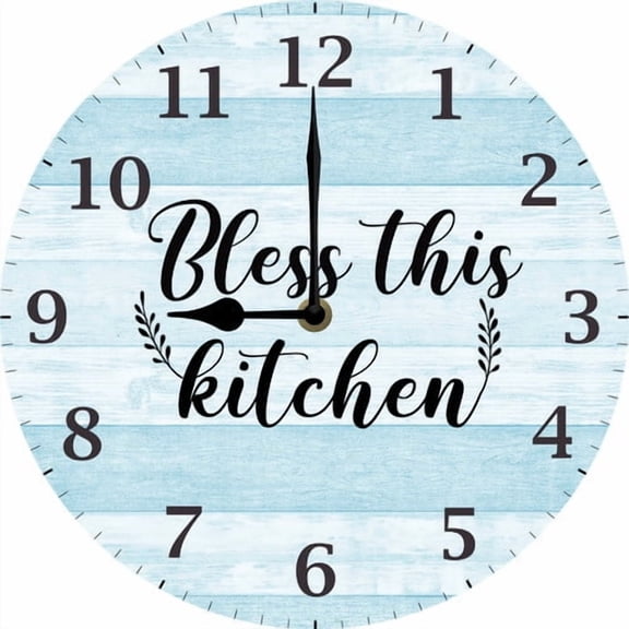 Kitchen Wall Clock, Bless This Kitchen Wooden Clocks, Meals Decor Gift, Farmhouse 10 Inch Silent Battery Operated for Dining Room Bar Non Ticking Easy to Read