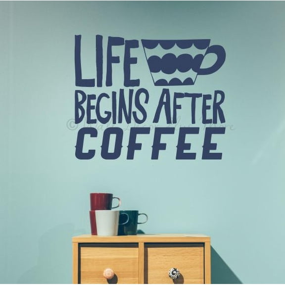 Kitchen Wall Coffee Quotes Life Begins After Vinyl Words Sticker Decals 23x19-Inch Deep Blue