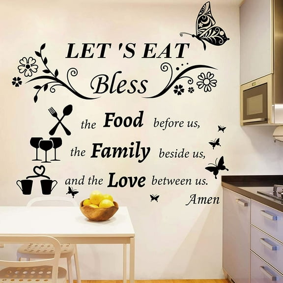 Kitchen Wall Decals Dinner Meal Prayer Wall Stickers Vinyl Kitchen Quotes Wall Decal Let's Eat Bless The Food Before Us Sign Saying Stickers for Dinning Room Home Restaurant