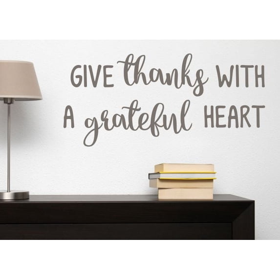 Kitchen Wall Decals Give Thanks Grateful Heart Gratitude Decor Stickers 23x11-Inch Castle Gray