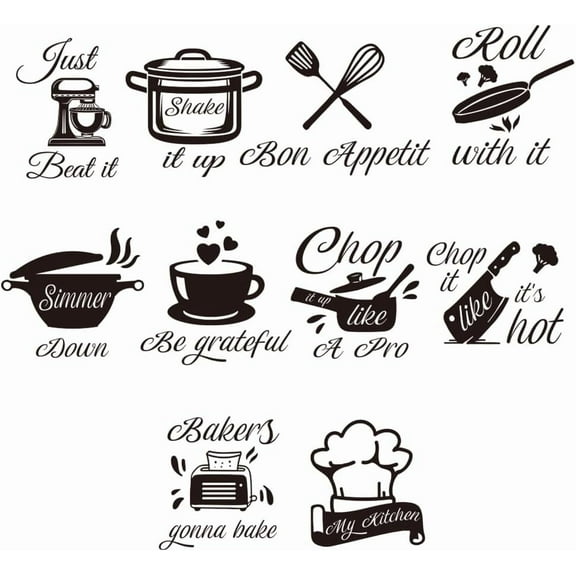 Kitchen Wall Decals Kitchenware Wall Decals with Funny Letters Removable Peel and Stick Wall Decor for Home Restaurant Kitchen 90x39cm